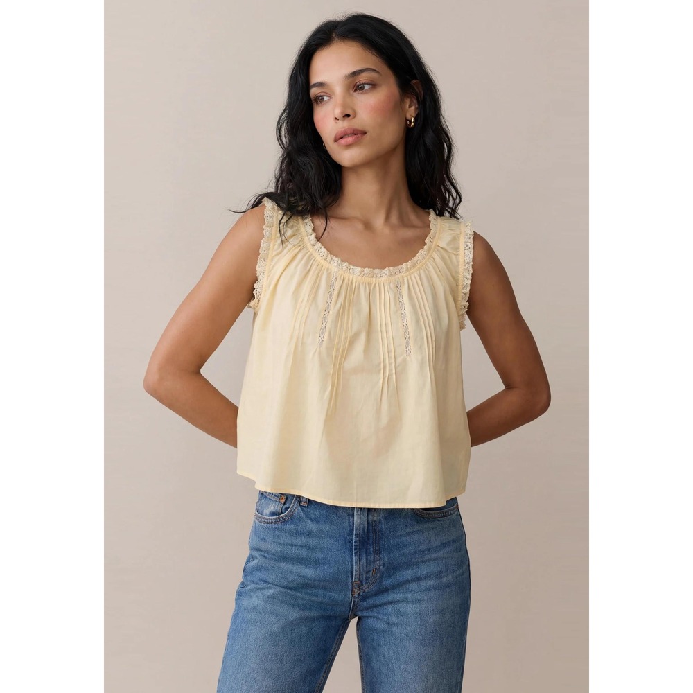NWT sorella Violetta Lace Trim Cotton Top in Butter Yellow - Size XL